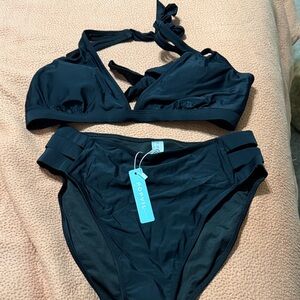 Popvil Black Strappy High-Waist Women’s Bikini Set